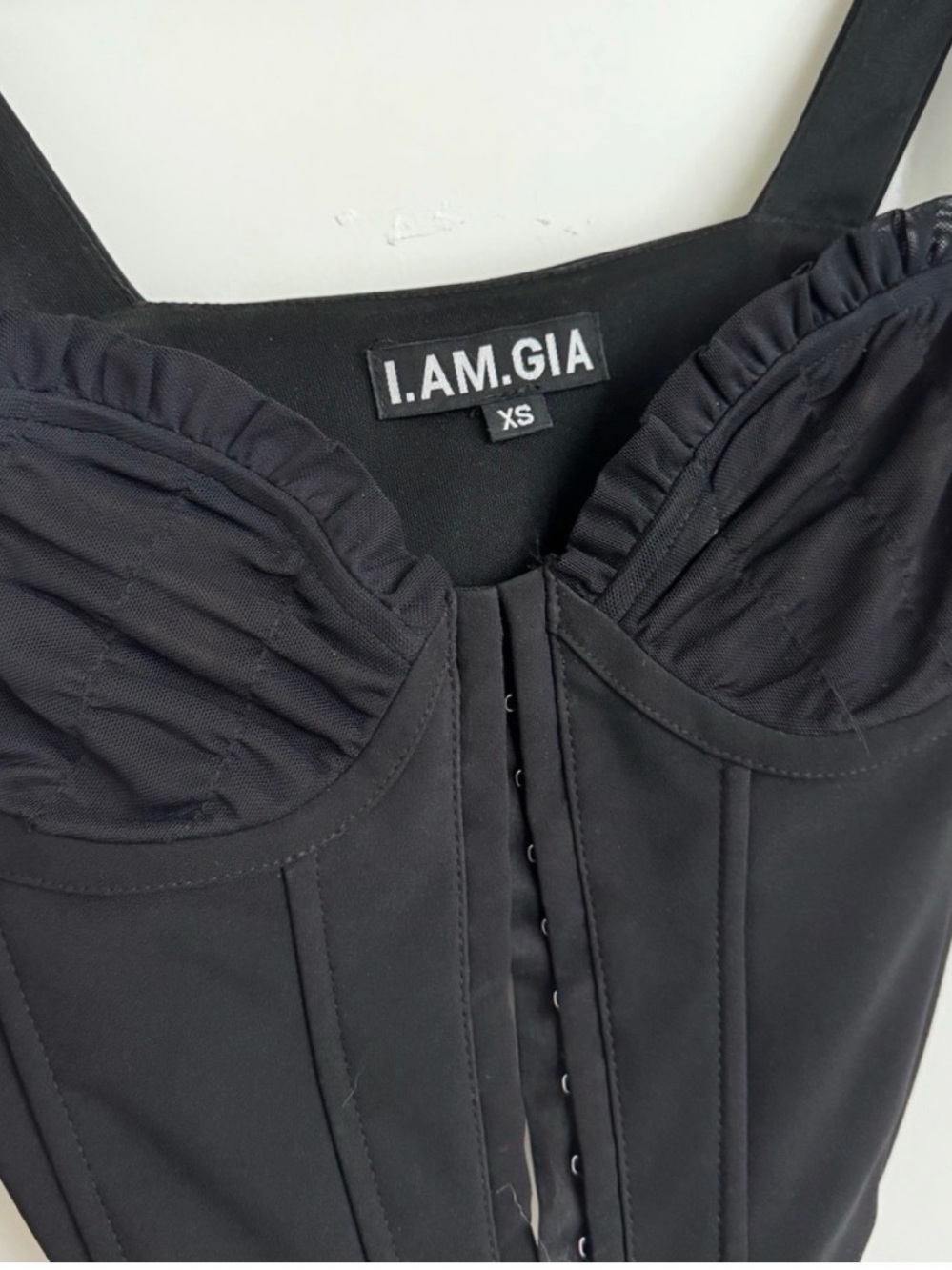 I.AM.GIA Black Structured Corset Top with Hook Closure